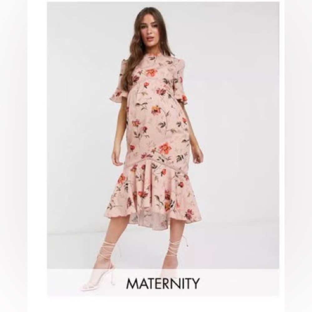 ASOS Maternity Pink Floral Midi Dress